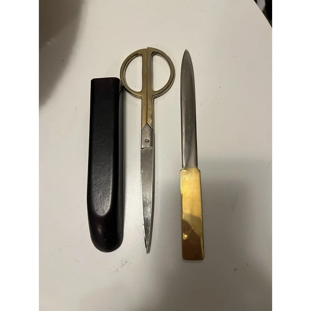 Mid Century Office Letter Opener Set‎ Leather Case Letter Opener Italy